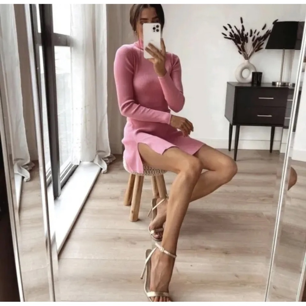 Zara long sleeve pink knit dress S NWT